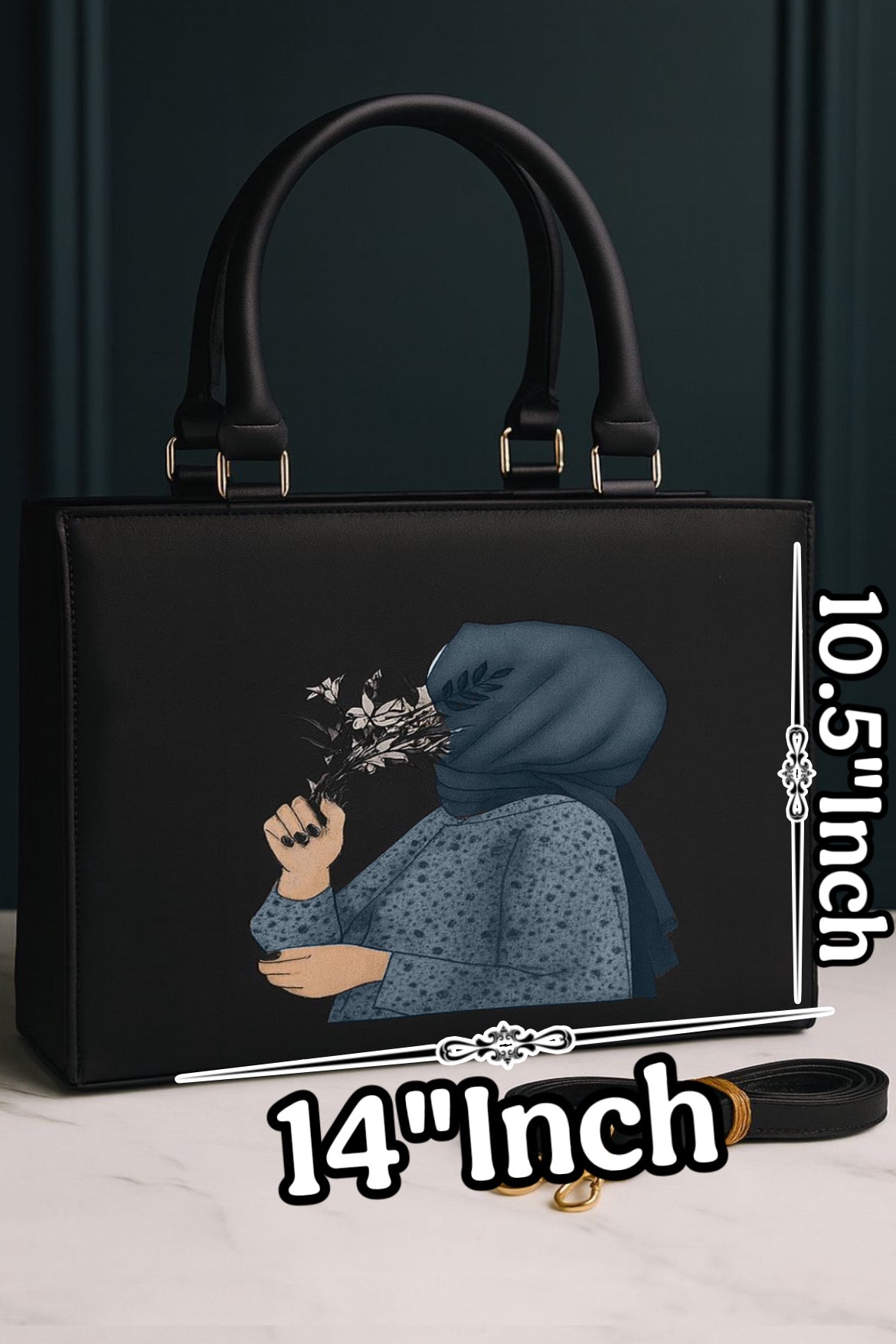 Artistic Hijab Lady Design – Elegant Tote with Detachable Strap