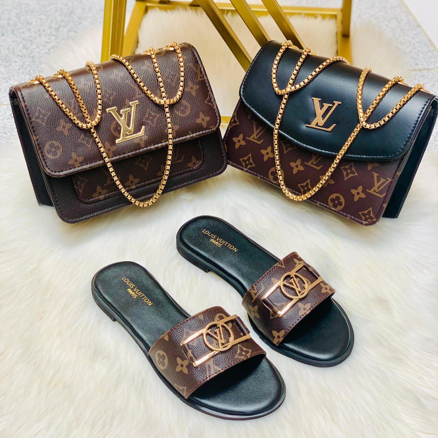 Louis Vuitton LV Lock Flat Slipper + LV CrossBody Bag