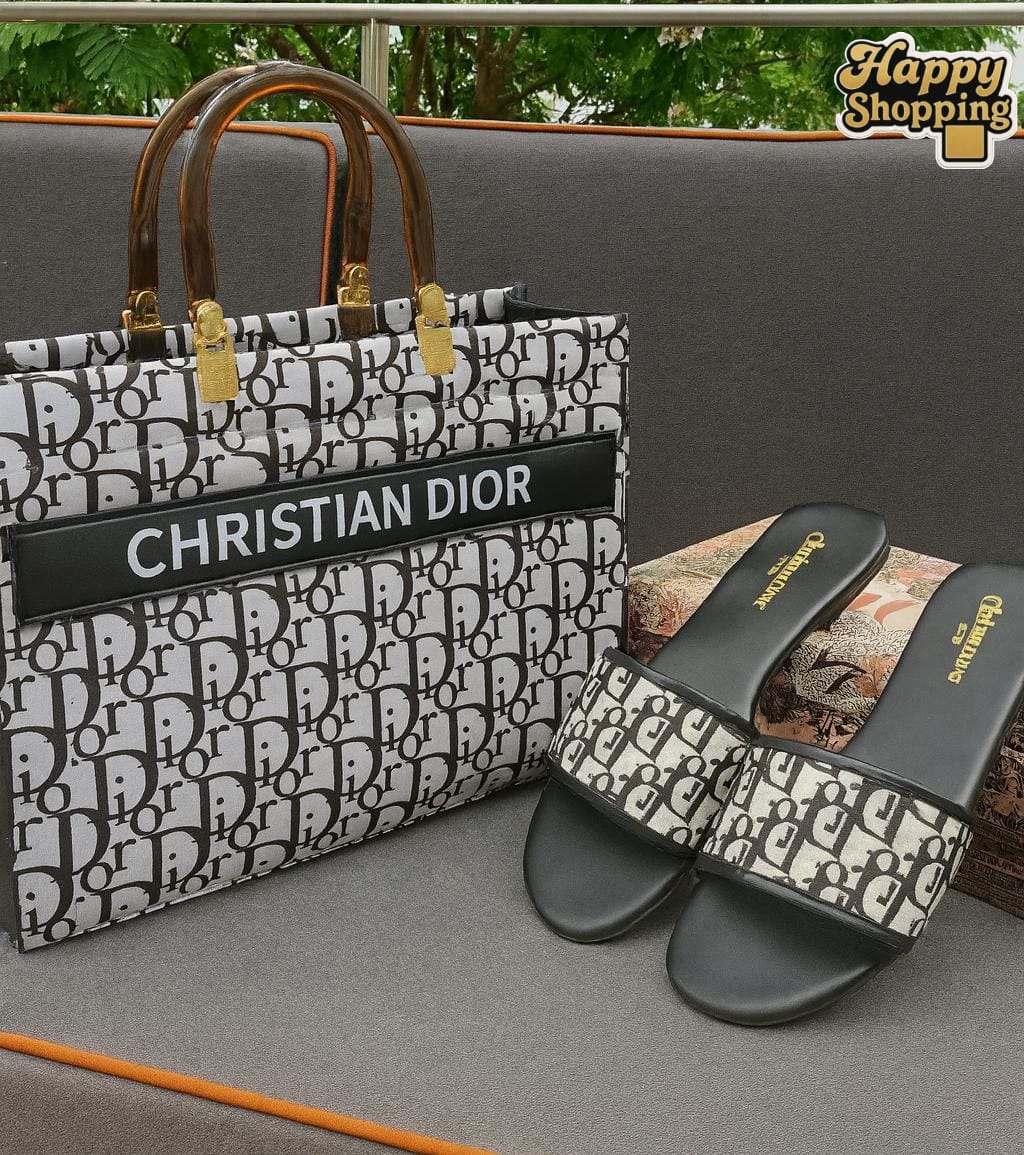 Christian Dior DD Monogram Tote Bag & Flat Slippers Set – Premium Collection