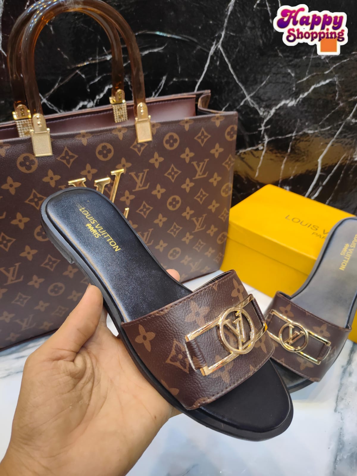 Luxury Style Combo – LV Handbag & Lock It Flat Slippers