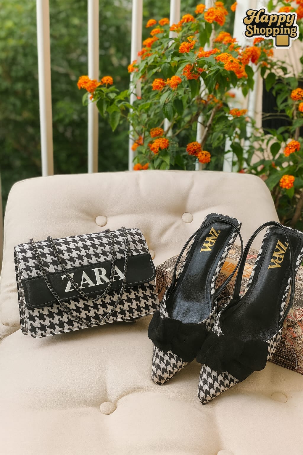 ZARA Check Bow Heel & Crossbody Bag Set
