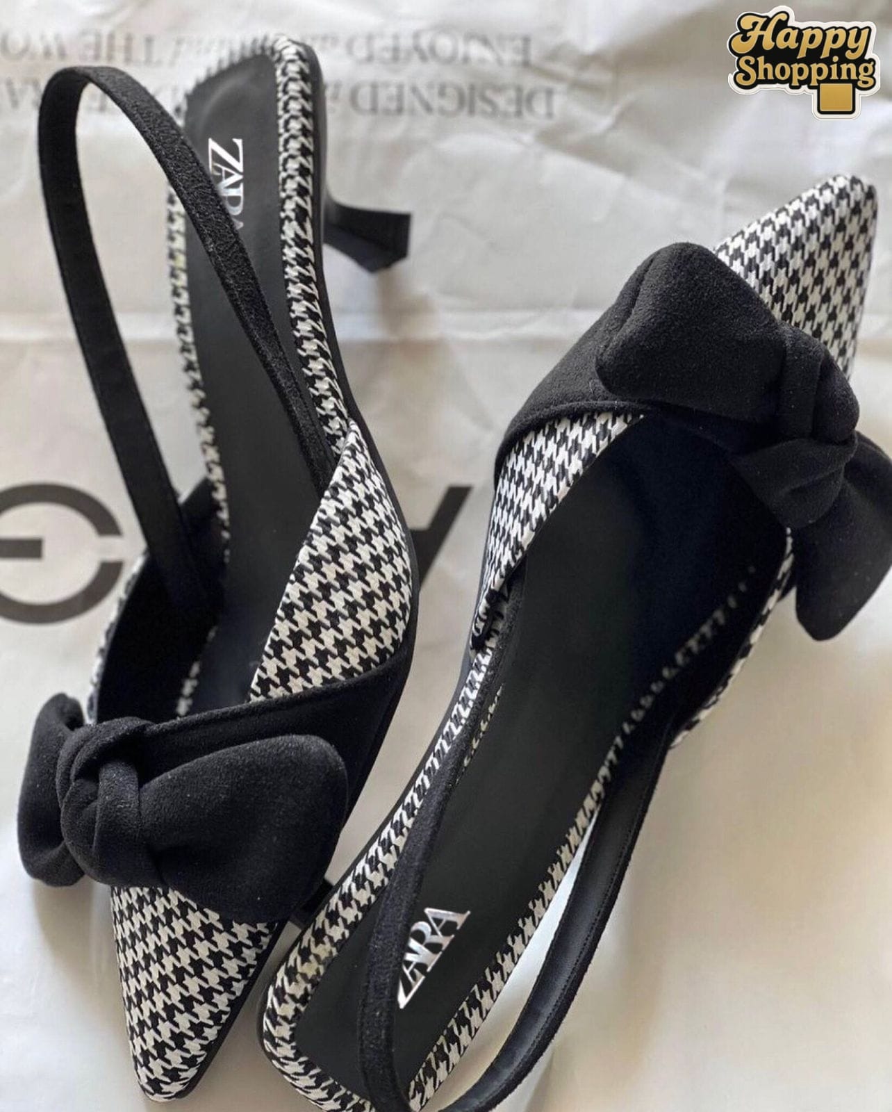 Zara Check Bow Slingback Heel