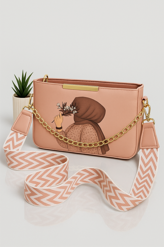 Elegant Chain Crossbody Bag – Floral Lady Design - Hijaab Bag