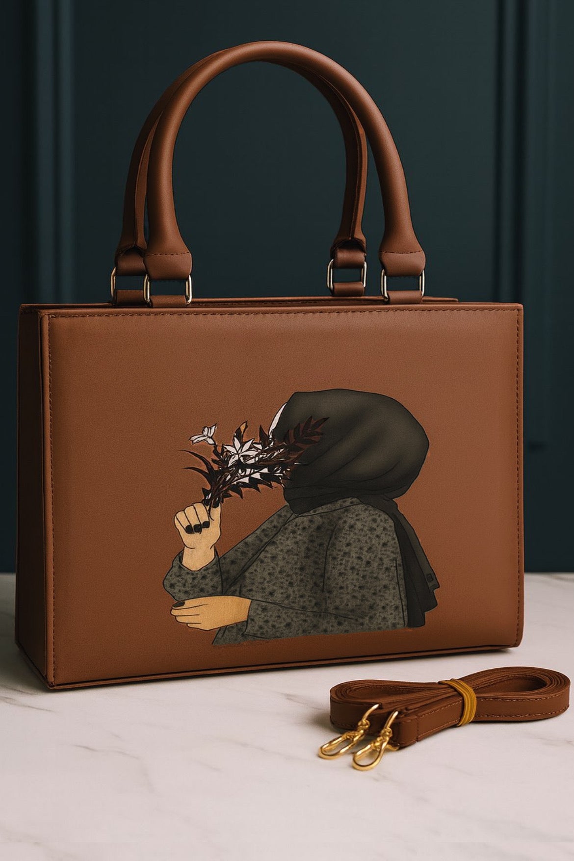 Artistic Hijab Lady Design – Elegant Tote with Detachable Strap