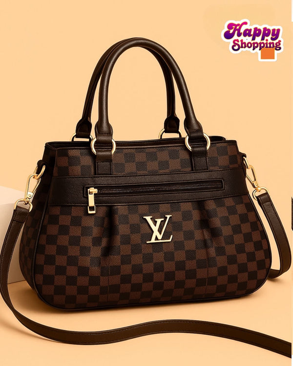 Premium Dark Brown Check Shoulder Bag – Must-Have For Fashion Lovers