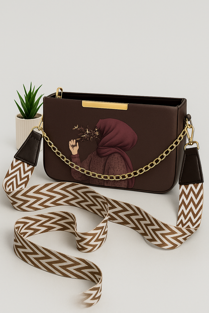 Elegant Chain Crossbody Bag – Floral Lady Design - Hijaab Bag