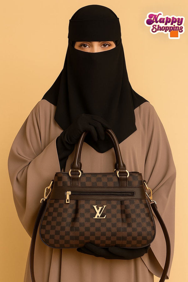 Premium Dark Brown Check Shoulder Bag – Must-Have For Fashion Lovers