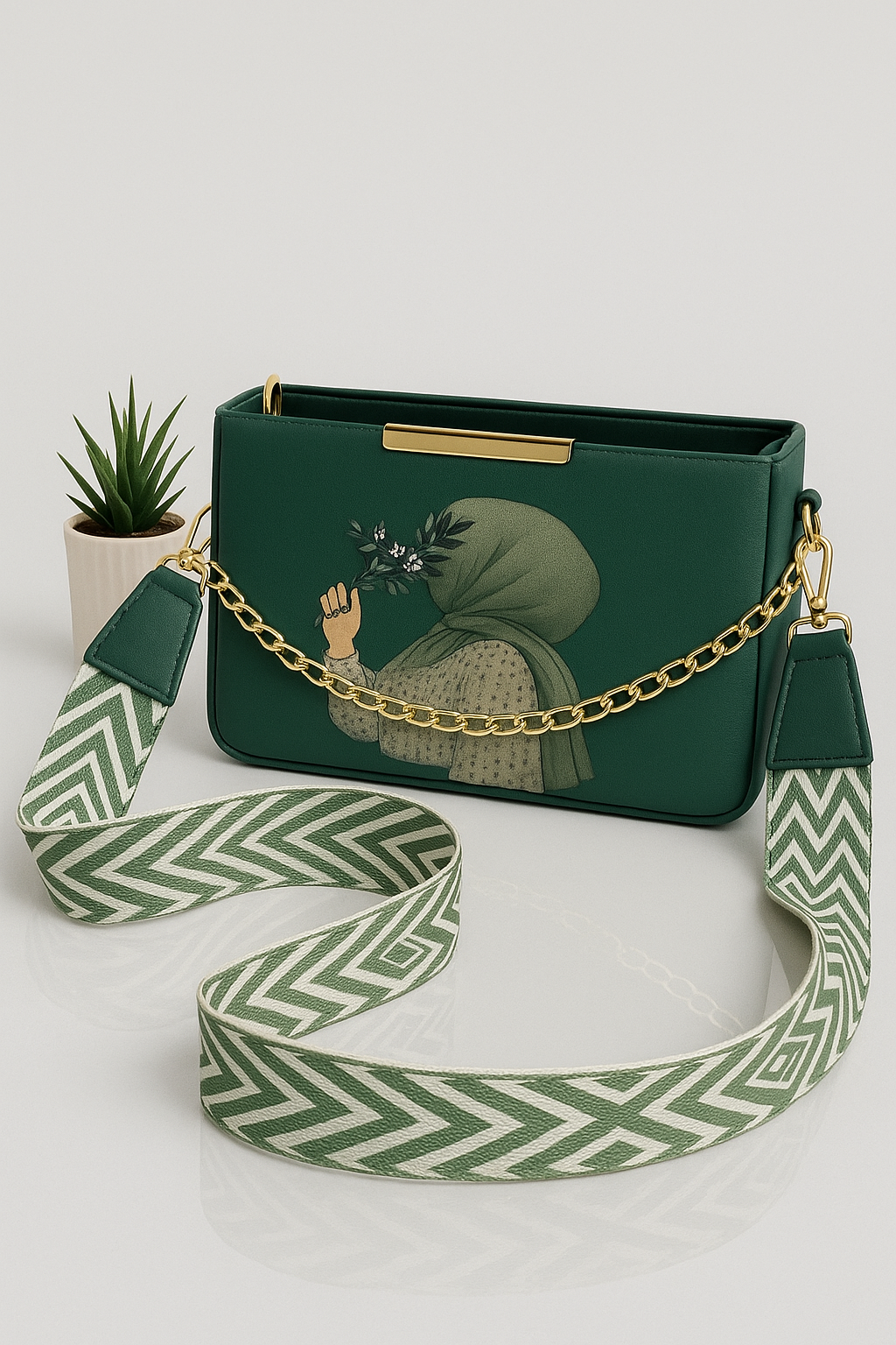 Elegant Chain Crossbody Bag – Floral Lady Design - Hijaab Bag