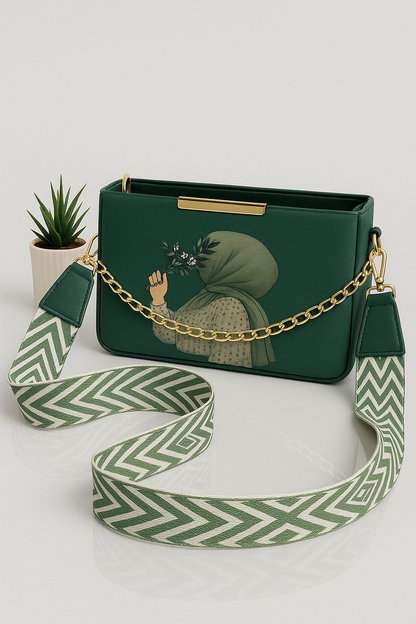 Elegant Chain Crossbody Bag – Floral Lady Design - Hijaab Bag