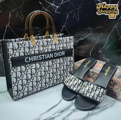 Christian Dior DD Monogram Tote Bag & Flat Slippers Set – Premium Collection