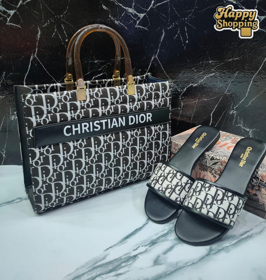 Christian Dior DD Monogram Tote Bag & Flat Slippers Set – Premium Collection