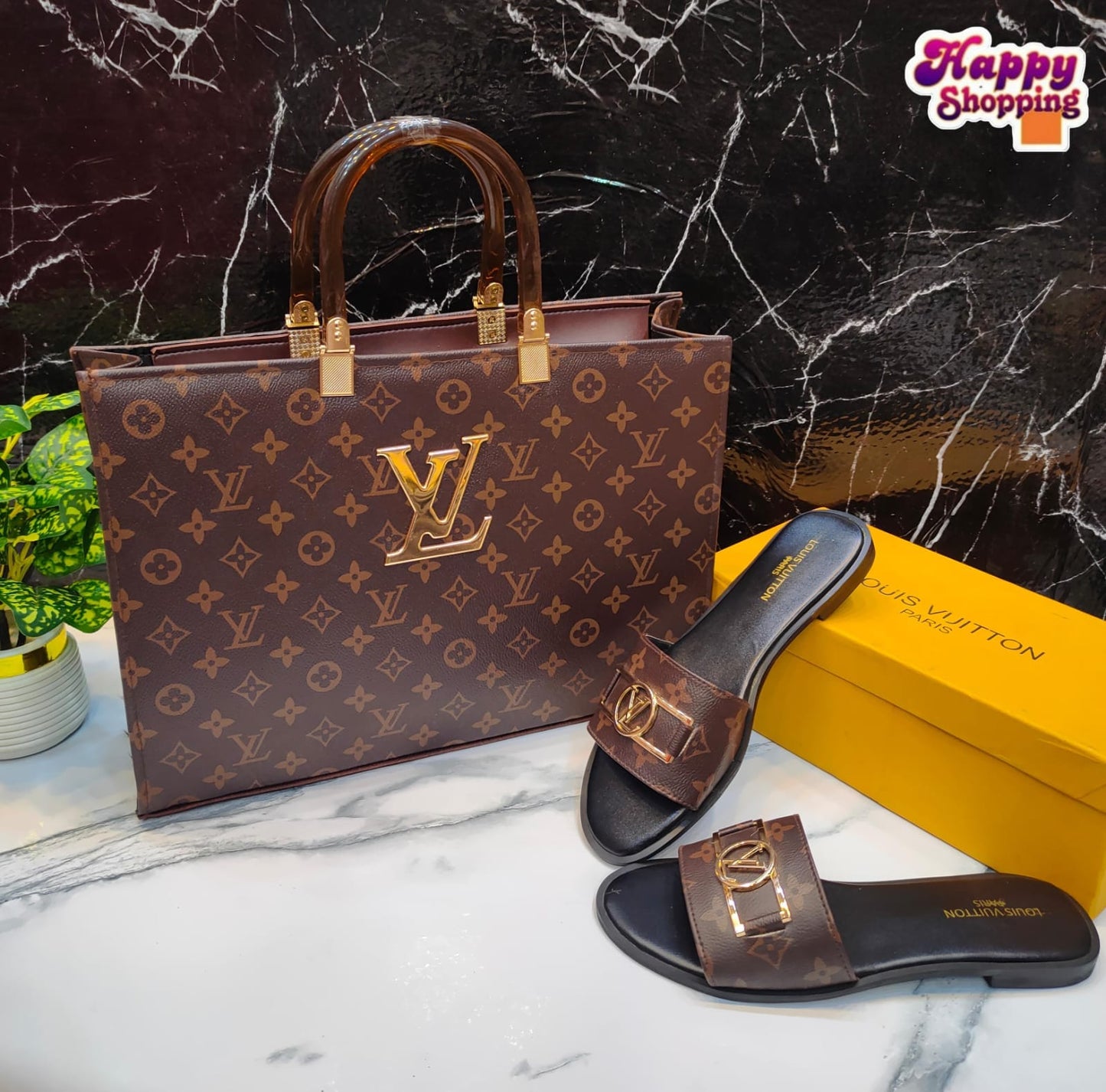Luxury Style Combo – LV Handbag & Lock It Flat Slippers