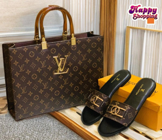 Luxury Style Combo – LV Handbag & Lock It Flat Slippers