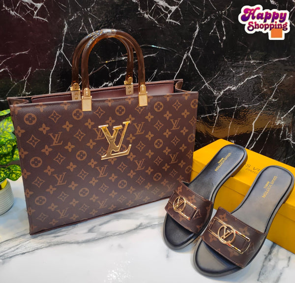 Luxury Style Combo – LV Handbag & Lock It Flat Slippers
