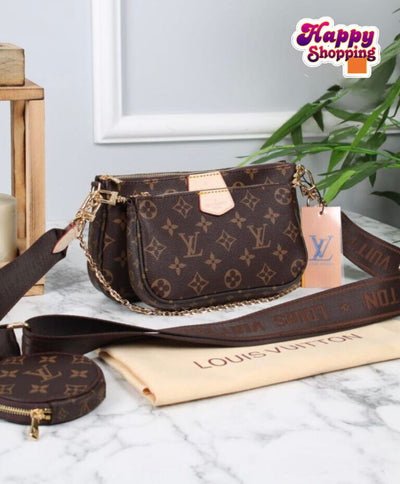 LV Signature Chain Crossbody Bag – With Coin Pouch & Wide Strap