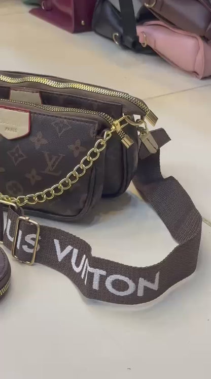LV Signature Chain Crossbody Bag – With Coin Pouch & Wide Strap