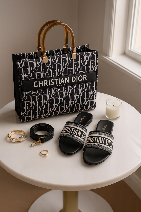 Luxury Dior Combo – Bag & Siliper Set for Effortless Elegance"