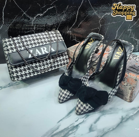 ZARA Check Bow Heel & Crossbody Bag Set