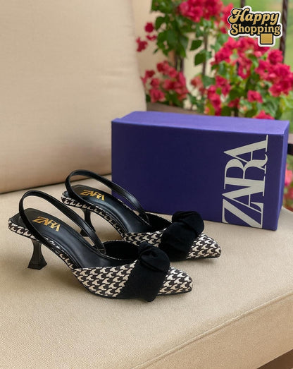 Zara Check Bow Slingback Heel