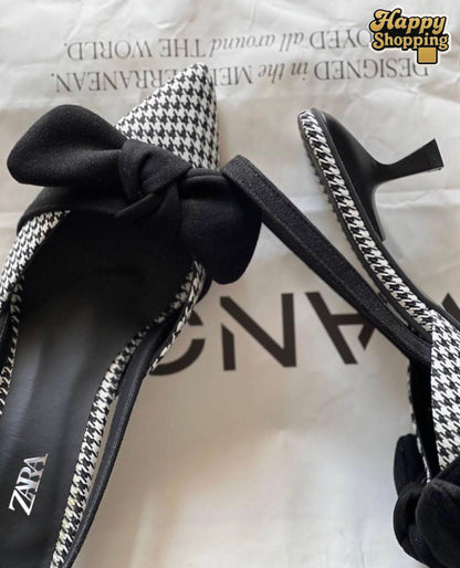 Zara Check Bow Slingback Heel
