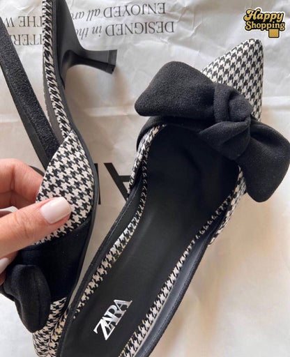 Zara Check Bow Slingback Heel