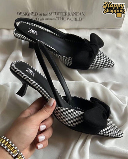 Zara Check Bow Slingback Heel