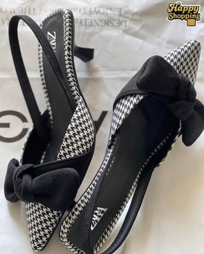 Zara Check Bow Slingback Heel