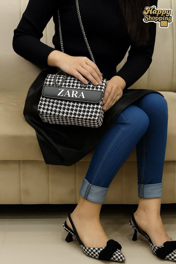 ZARA Check Bow Heel & Crossbody Bag Set